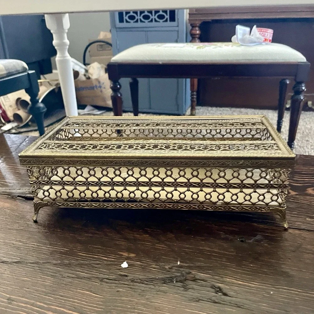 Vintage MCM Hollywood Regency Style Tissue Box Holder with Lid 1960s